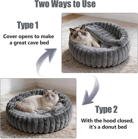 Cat Beds for Indoor Cats, 2 in 1 Cat Cave Bed Kitten Bed for Small Pets, Small Dog Bed with Cover, Pet Bed for Puppy and Kitten with Anti-Slip Bottom-Dark Gray-20 inches