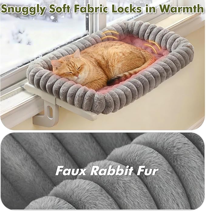 Zoratoo Cloud-Cuddle Cat Window Perch with 4-Sided Bolster, Zipper Design Cushion Window Seat for Window Sill, Sturdy Metal Frame & Easy Assembly Pet Hammock Bed for Indoor Cats (Gray, Medium)