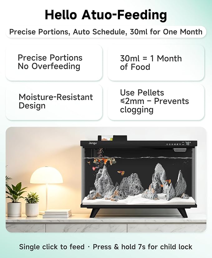 M1 5 Gallon Aquarium Starter Kit, App Control Smart Fish Tank with Filter, Auto Feeder, Quiet Pump, Timer Light, Temp Display, Crystal-Clear Glass Desktop Betta Tank for Guppy Shrimp, Black