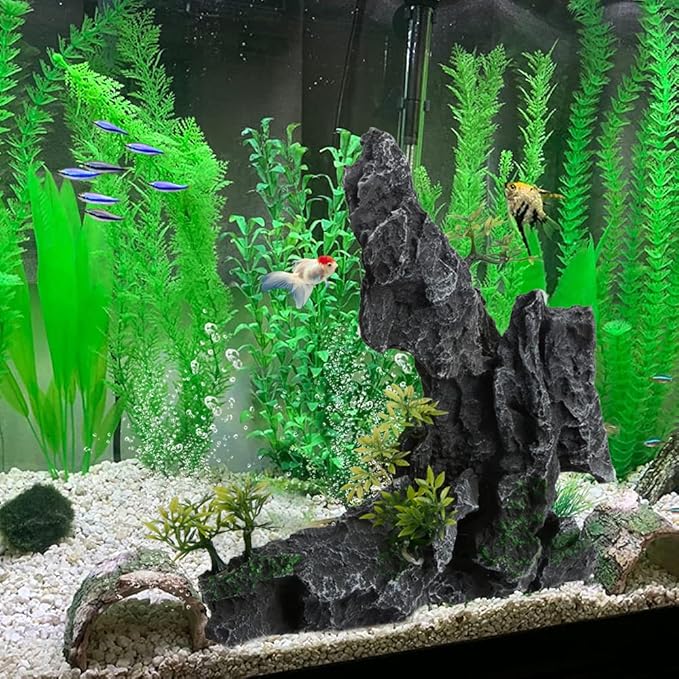 Saim Large Aquarium Mountain View Stone Ornament, Resin Rockery Fish Hiding Cave Aquarium Decoration for Amano Shrimp Cichlid to Play,Hide and Rest Fish Tank Landscape Decoration