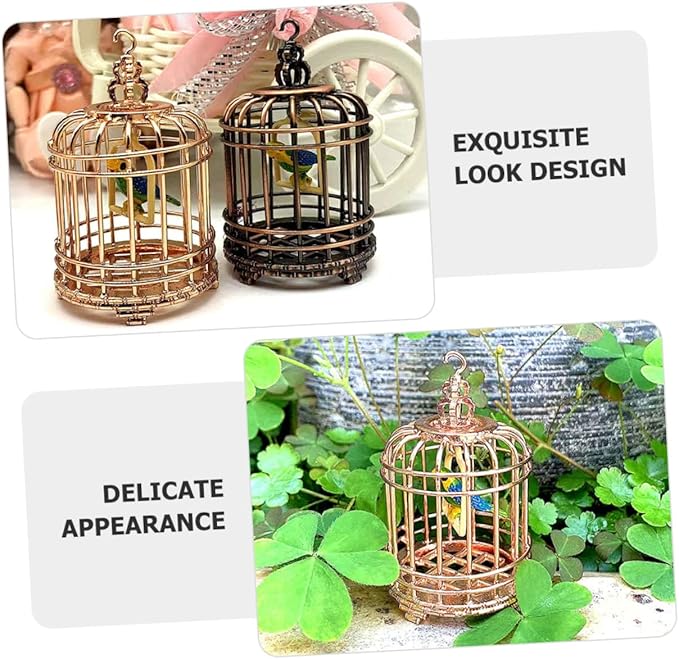 BESTonZON Decorative Mini Birdcage Model Rose Gold Ornament for Dollhouses Unique Simulation Bird Cage Decor for Mini Bedroom and Garden