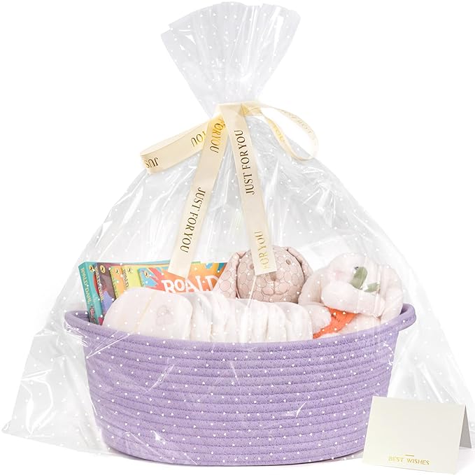 CHICVITA Gift Basket Empty, Mother's Day Basket with Bags & Ribbon, 12"x 8"x 5", Purple
