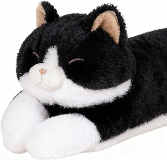 32 inch Large Stuffed Animal Cat Plush Toy, Big Long Cat Stuffed Animal Body Pillow, Black & White Kitty Stuffy Plushie Gift for Kids Boys Girls, Birthday
