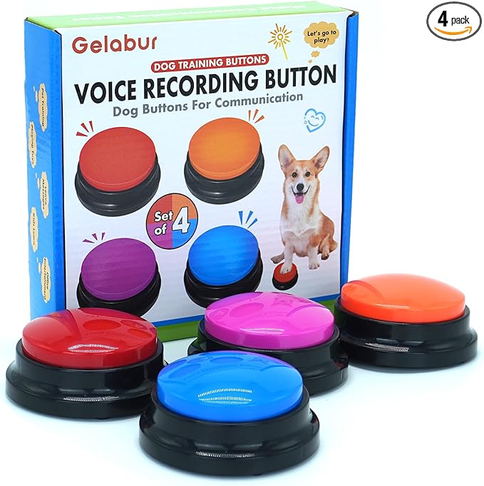 Gelabur Set of 4 Dog Buttons for Communication, Voice Recordable Buttons for Classroom, Dog Training Talking Buttons Starter Set, Pet Easy Speaking Buttons Tools