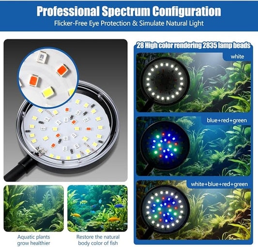 Clip On Aquarium Light 8W LED Fish Tank Light with Full Spectrum & Dimmable Brightness Timing USB Moving Aquarium Lamp for 1-5 Gallon Betta Fish Tanks