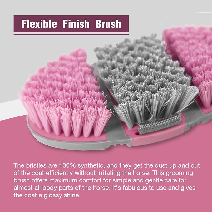Harrison Howard Flexible Finish Horse Grooming Brush - Bendable, Comfortable Hold, Cherry Pink
