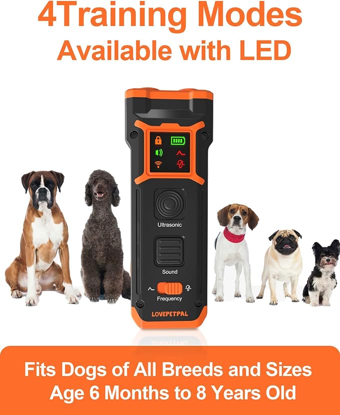 Dog Training Bark Deterrent Device, Anti-Barking Device with HD Display and LED Flashlight for Dogs, Stop Bad Behavior Without Yelling or Swatting, Ultrasonic Stopper Alternative to Shock Collars