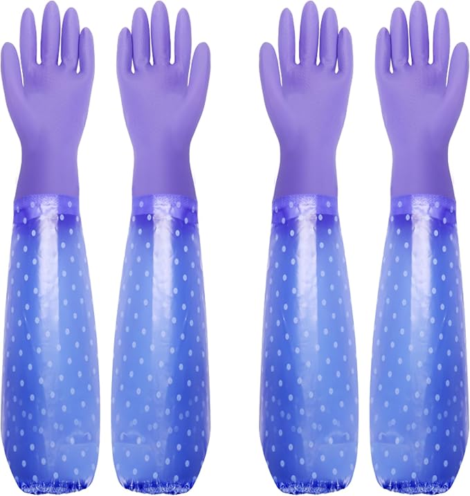 XANGNIER Long Gloves for Cleaning Bathroom,Waterproof Chemical Resistant Gloves Elbow Length,Pvc Full Arm Men & Women Reusable Glove for Gardening,Aquarium,Kitchen,Dishwashing,Household Cleaning,2pair