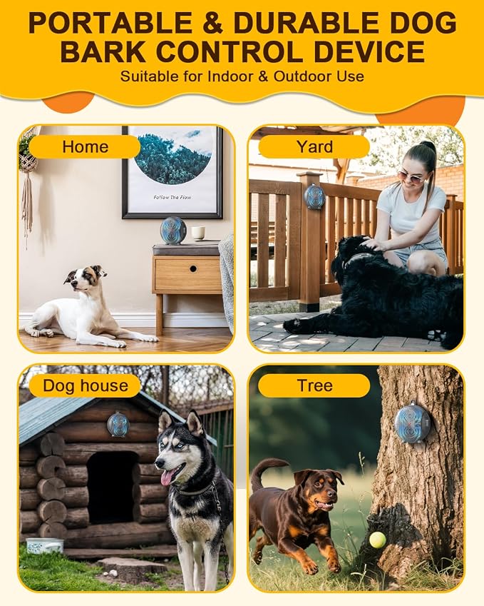 Anti Barking Device for Dogs, Rechargeable Ultrasonic Bark Box with 3 Modes, Dog Bark Deterrent Device Up to 35Ft Range, Dog Barking Silencer for Indoor and Outdoor Use (Brown)