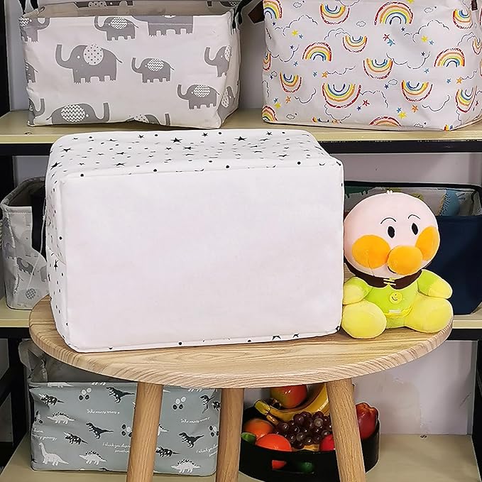 Storage Basket,Nursery Hamper Canvas Laundry Basket Foldable with Waterproof PE Coating Storage, Office, Bedroom, Clothes,Toys (Rec-Star)