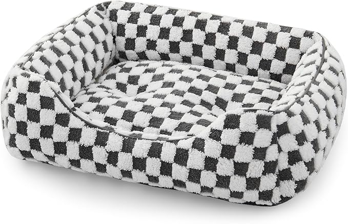JOEJOY Dog Bed for Medium Small Dogs - Rectangle Orthopedic Dog Sofa Bed, Cute Modern Puppy Bed with Jacquard Shaggy Plush & Anti Slip Bottom, 25x21x8inches, Grey