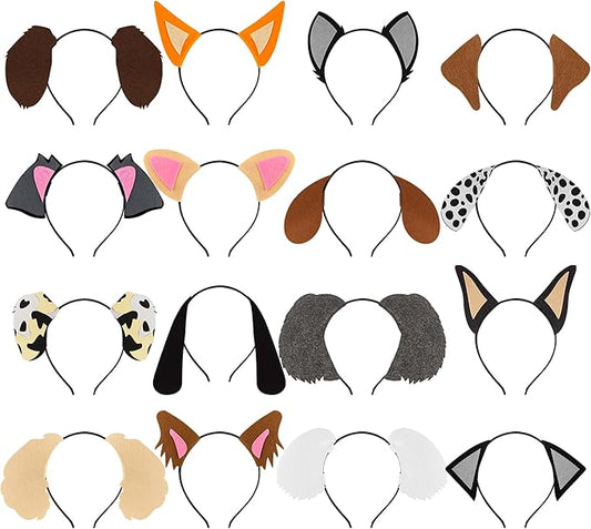 16PCS Colorful Felt Dog Ears Headbands for Black Ears Dog Themed Party Favors Photo Booth Props Holiday Dog Party Decorations