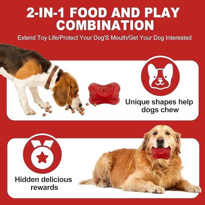 Durable Natural Rubber Dog Chew Toys for Aggressive Chewers, Treat Dispensing Dog Toys, Interactive Enrichment Toy to Keep Dogs Busy, Mental Stimulation, Clean Teeth