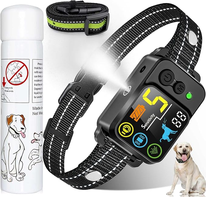 Citronella Bark Dog Collar Spray Dog Collar, with 5 Adjustable Sensitivity, Beep+Vibration+Spray 5 Working Modes Citronella Bark Collar, IP66 Waterproof Dog Spray Collar for L/M/S Black