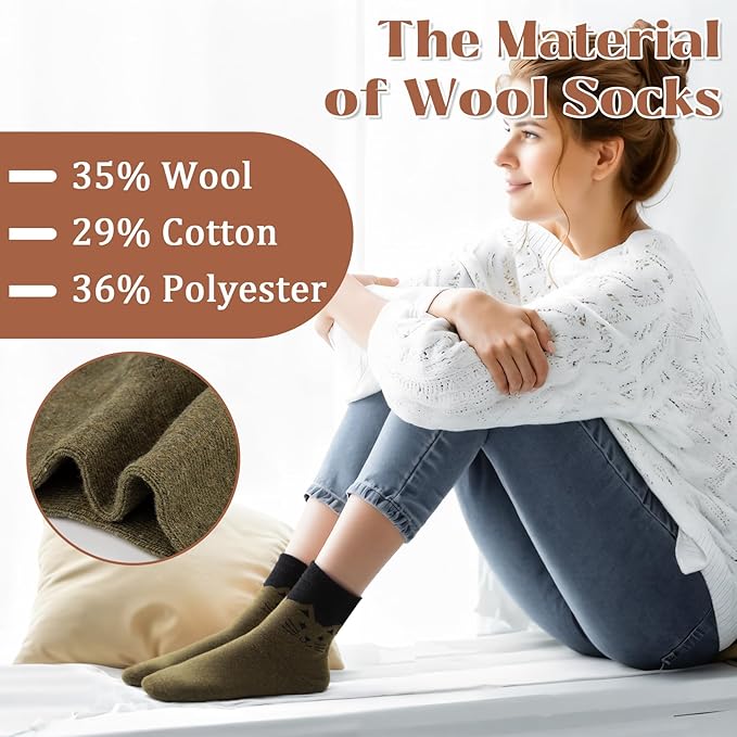 Justay 5 Pairs Womens Wool Socks Thick Warm Winter Socks Casual Cozy Socks Vintage Knit Crew Socks Gift for Women