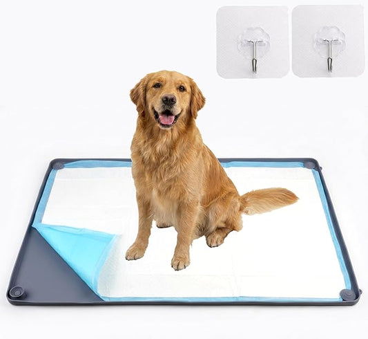 2-in-1 Silicone Dog Pee Pad Holder Tray, 24”x35” Large - Non-Slip Potty Training Tray for Medium & Large Dogs with Corner Snaps, Raised Edges - Wall-Mountable Indoor Dog Toilet & Splash Guard
