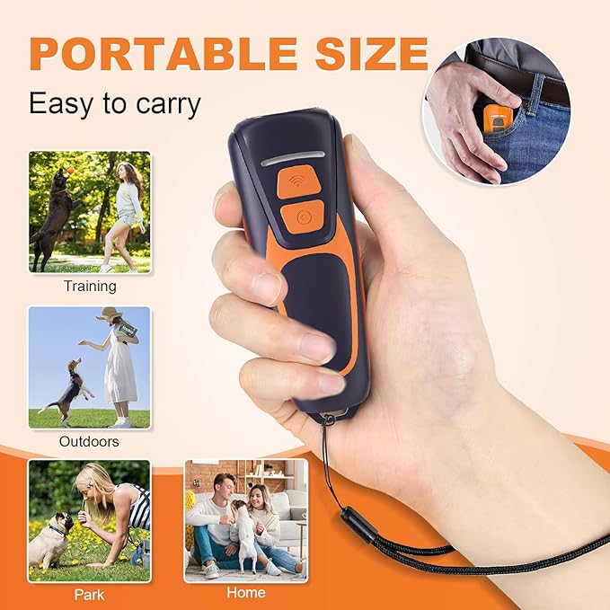 Dog Bark Deterrent Devices, Ultrasonic Anti Barking Device for Dogs, Up to 50FT Long Range Rechargeable Bark Control Safe for Dogs & Human Portable