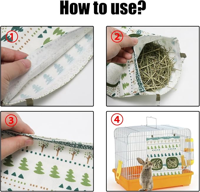 2 PCS Rabbit Hay Feeder Bag Hanging Guinea Pig Hay Feeder with 2 Holes Small Animal Feeders Storage Pouch Holder for Rabbits Hamsters Small Pets(Color 1)