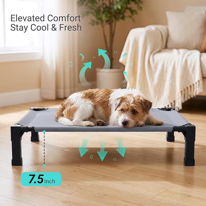 Niubya Elevated Outdoor Dog Bed, Cooling Elevated Pet Cot, Steel-Framed and Non-Slip Feet, Raised Dog Bed with Waterproof, Washable, Breathable Teslin Mesh, 35in