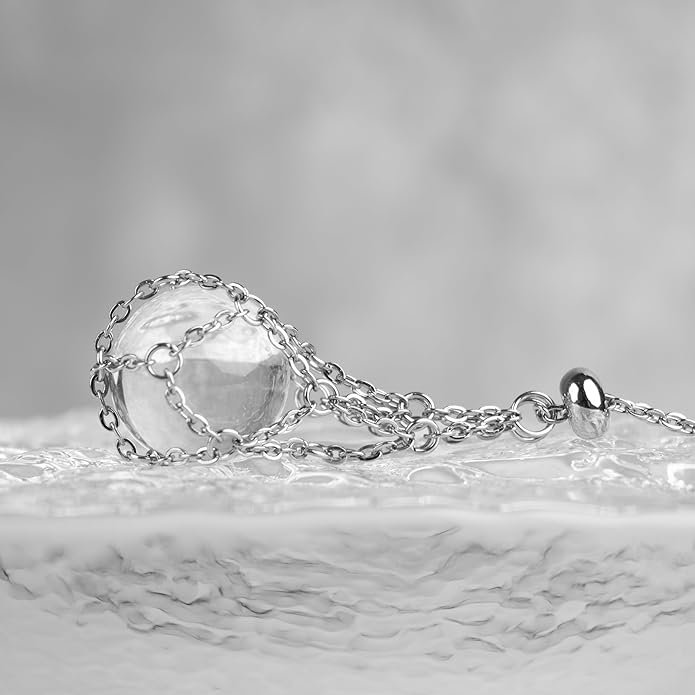 22Inch Stainless Steel Interchangeable Crystal Holder Necklace Chained GemStones Cage Necklace Trendy Pendant Necklace for Women Men Necklace Holder for Healing Crystal