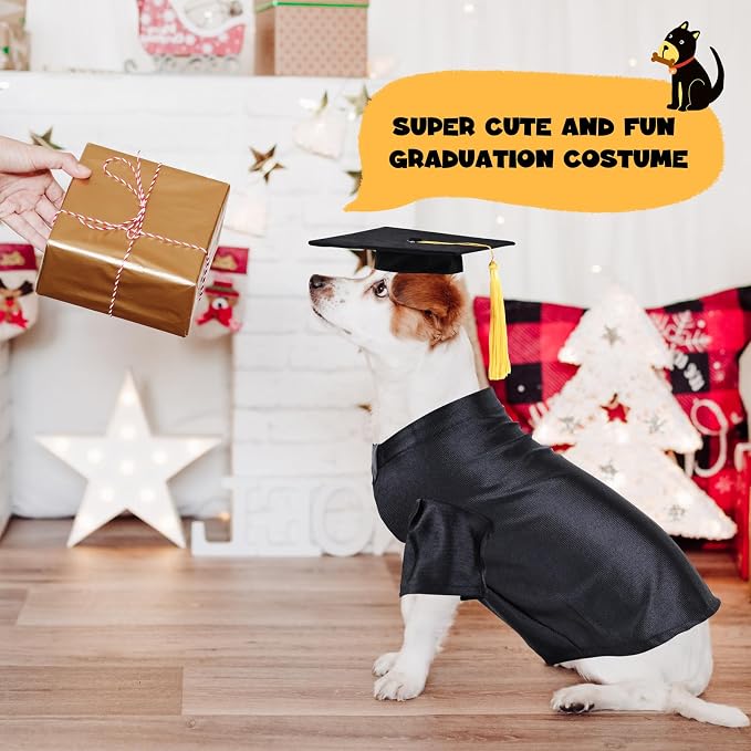 Dog Graduation Cap and Gown, Dogs Cats Graduation Holiday Halloween Costume Accessory(Black,Large)