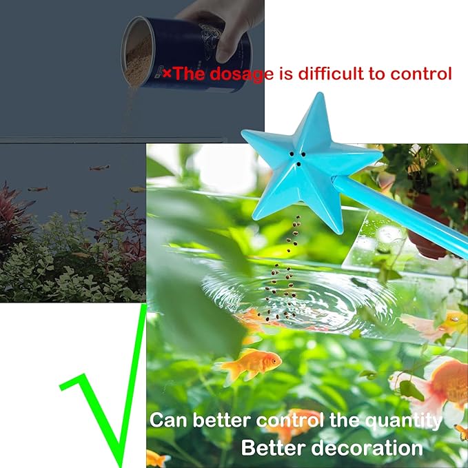 Creative Manual Fish Feeder Set of 4 Light Blue Blue Pink Magenta Includes Convenient Fish Food Funnel and Star Magic Wand Ideal for Aquatic Pets Feeding
