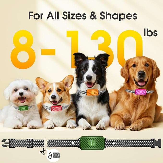Dog Bark Collar for Large Medium Small Dogs, Effective No-Bark Collar, Smart Barking Collar, Rechargeable Bark Collar with 7 Sensitivity, 3 Modes, Waterproof, Grass Green