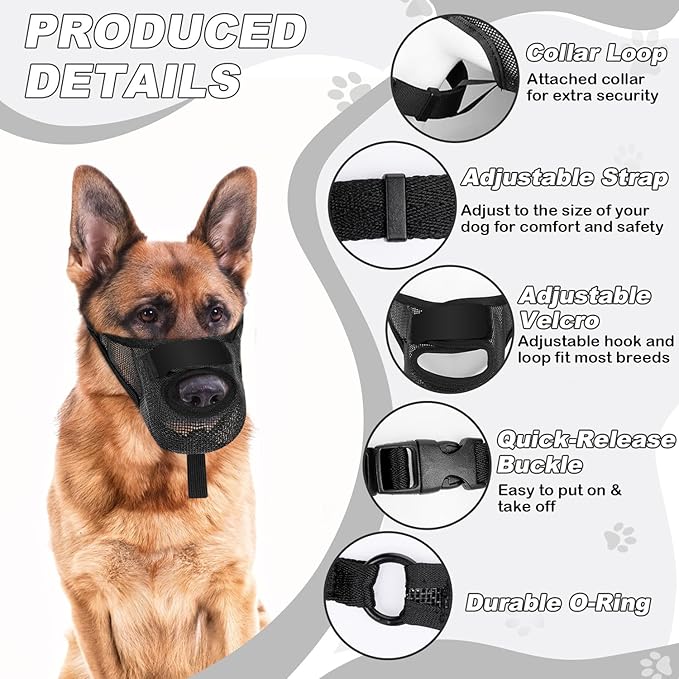 Dog Muzzle with Front Opening for Training and Treats, Breathable Air Mesh Muzzle for Biting Chewing Scavenging, Soft Lightweight Adjustable Mouth Guard for Small Medium Large Dogs (Black,XL)