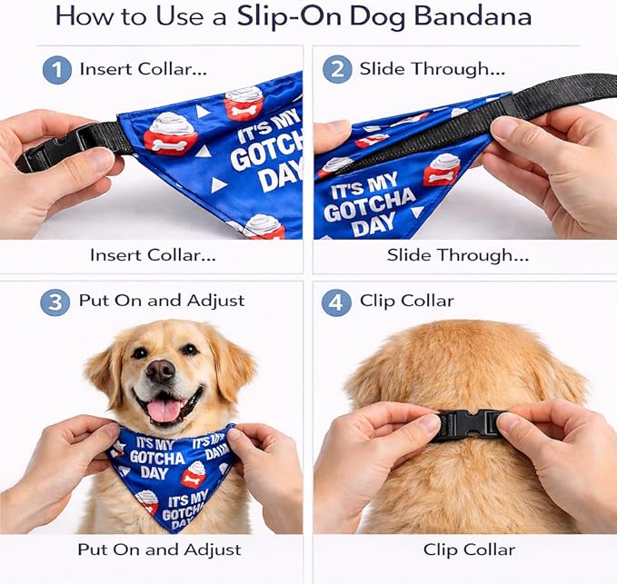 Luxury Satin Dog Bandana Slip-On Collar Style, Premium Pet Scarf for Medium, Large & XL Dogs Special Occasion Accessory for Dogs (Collar Not Included) (Medium - Extra Large, It's My Gotcha Day)