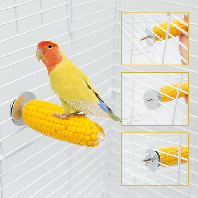 Bird Perches, Parakeet Cage Accessories, 3 Pack Natural Mini Corn Standing Perch Chew Toy, Bird Toys for Budgies, Cockatiels, Lovebirds, Green Cheeks, Small to Medium Birds