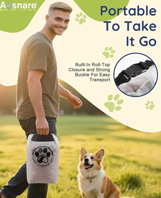 Pet Food Storage Bag for Travel - Transparent Leak-Proof Dog Food Container with Roll-Top Closure, Keeps Kibble Fresh for Camping Trip, Dog Boarding, Weekend Getaways (14 Cups)