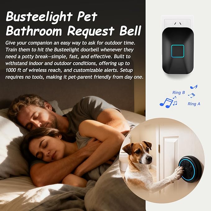 Halo Paw Smart Dog Door Bell – Touch-to-Ring BK Dog Bells to Go Outside, LED Light Wireless Dog Buttons & Dog Clicker for Communication, Waterproof Bell for Dogs to Ring to Go Potty(2 Bells & 1 Chime)