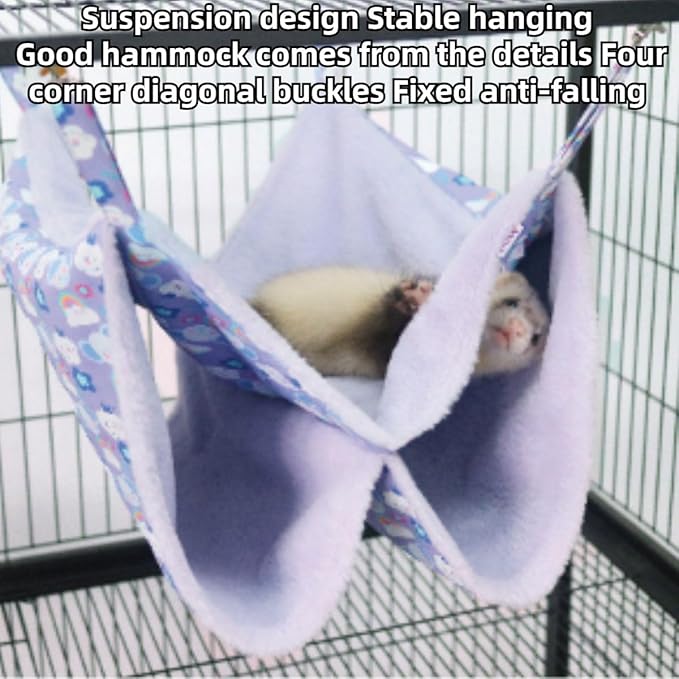 Enlarged Ferret Rat Hammock, 2 Holes Warm Guinea Pig Double Layer Hammock, Hanging Tunnels and Tubes Soft Hiding Playing Sleeping for Small Animals (Blue)
