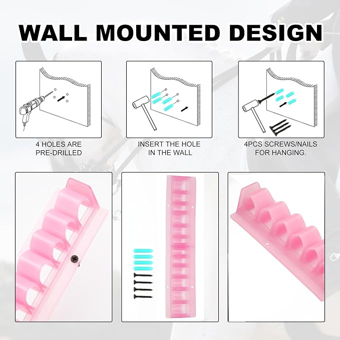 Horse Whip Crop Holder Rack Wall Mounted Bracket Hanger Horse Trailer Accessories for Tack Room (Pink)
