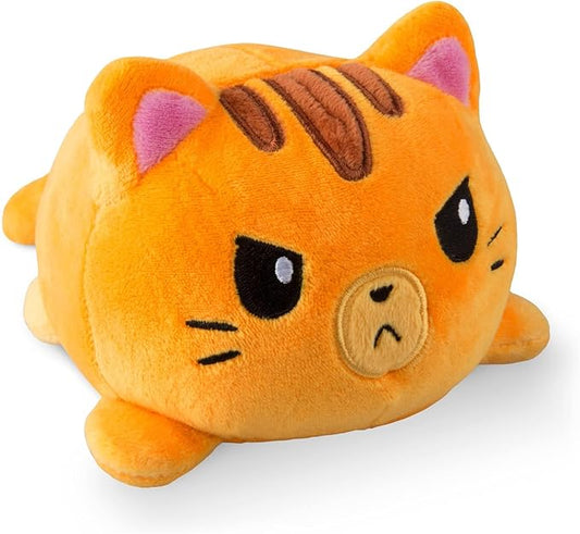 TeeTurtle Reversible Cat Plushie 4-Inch Orange Tabby Two-Sided Flip Plush Toy with Embroidered Details - Cute Mini Collectible Plush for Kids, Teens, and Adults