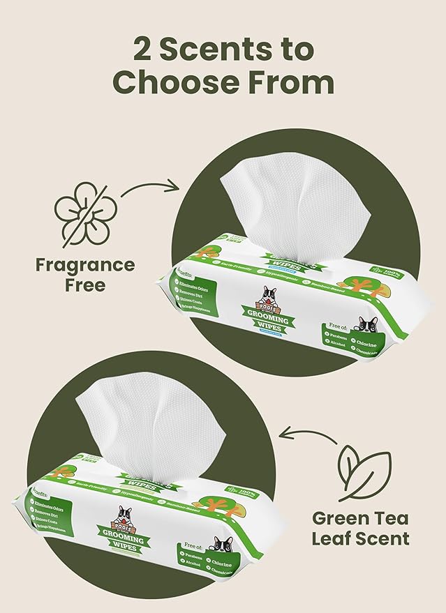 Pogi’s Dog Grooming Wipes – Hypoallergenic Pet Wipes for Paws, Body & Butt – Cleaning & Hydrating, Green Tea Scent, 400 Count