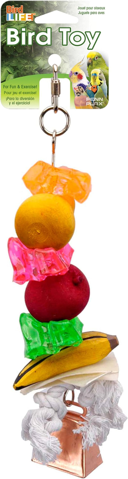 Penn-Plax Bird-Life Fruit Kabob Bird Toy with Bell – Various Textures, Materials, and Colors – Great for African Greys, Medium Birds, and Small Parrots – Large