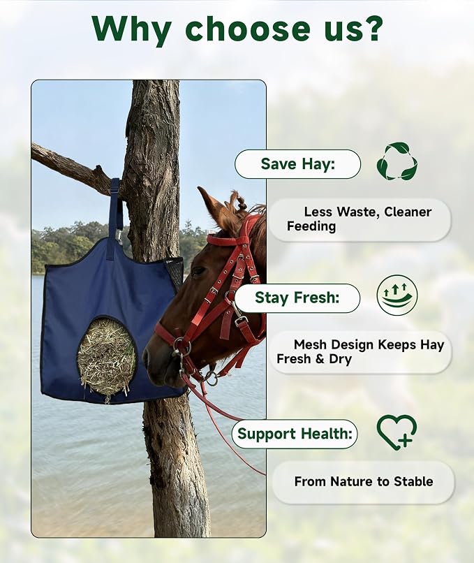 Hay Feeder for Goats and Horses - Slow Feed Design, Heavy Duty Hanging Hay Bag for Barn, Trailer & Paddock, Easy to Hang & Clean(1pcs, Navy Blue)