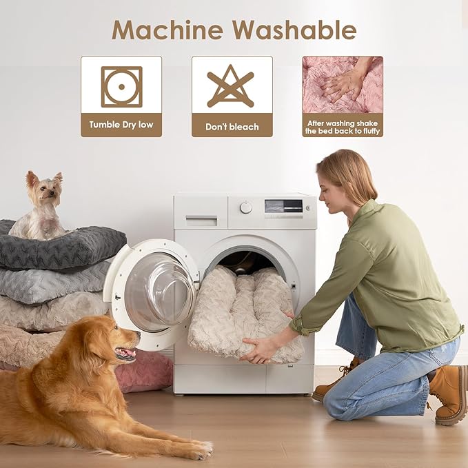 EHEYCIGA Washable XL Dog Bed for Crate 41x27 Inch, Reversible Kennel Pad for Extra Large Dogs Weight Up to 75 lbs, Plush and Comfy Pet Sleeping Mat, Beige