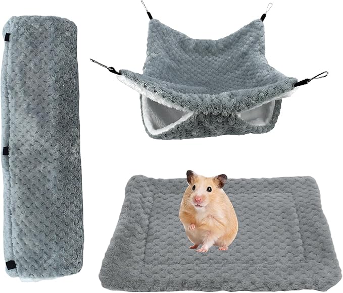 Hamster Hammock, Plush Nest Cave Tunnel, Pet Hammock, for Sugar Glider, Ferret, Hamster, Sleeping, Resting, Hiding, Playing, Climbing, Winter