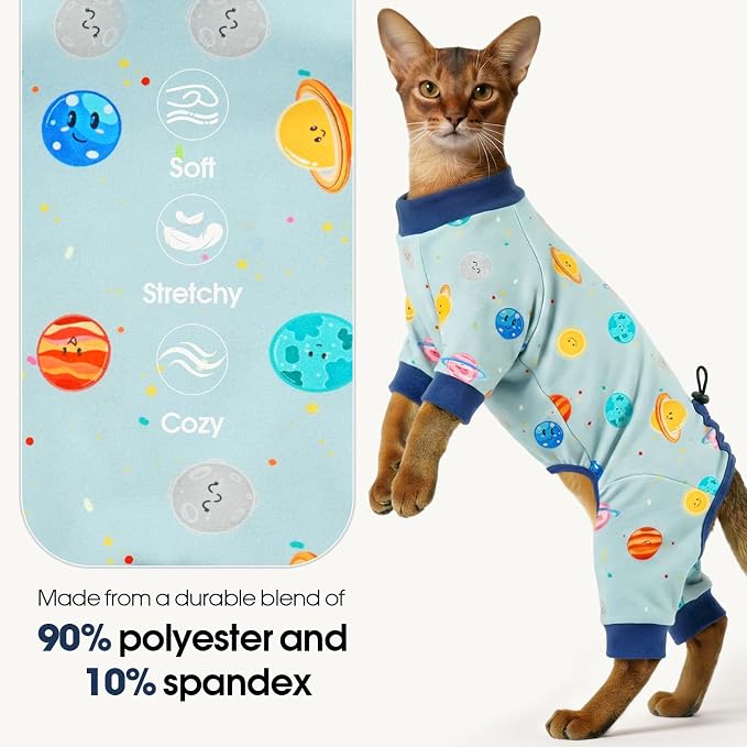 DENTRUN Cat Clothes for Hair Control with Hair Sticky Fabric - Soft Recovery Suit & Breathable Lint-Resistant Cat Sweater for Cats Only, Kitten Onesie Pajamas, M, Deep Blue