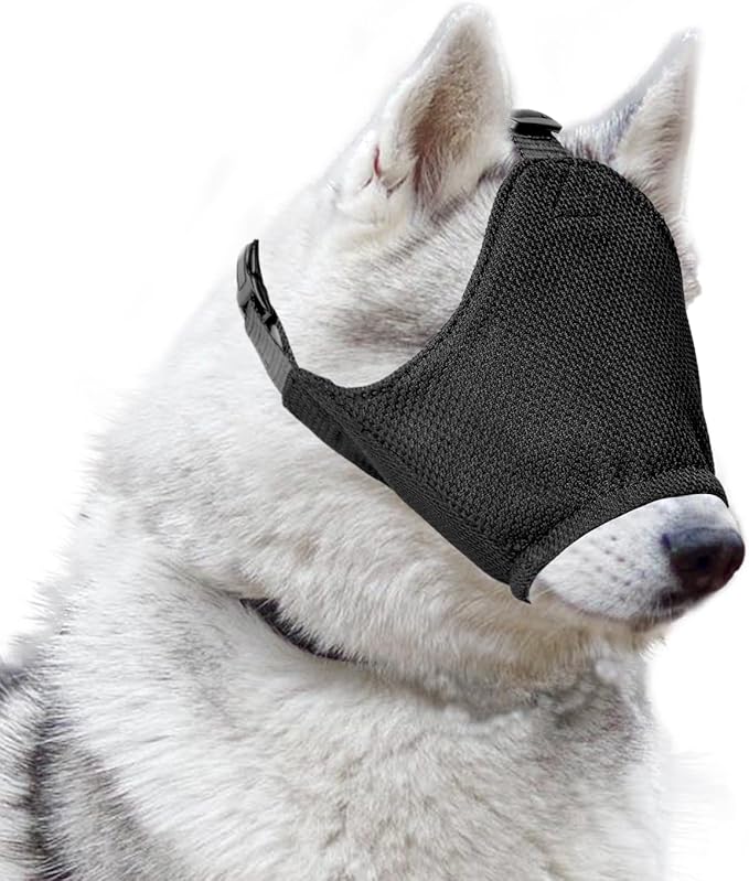 OHCOZZY Dog Calming Cap, Soft Dog Eye Mask Adjustable Mouth Pet Mask Muzzle for Grooming Anti Car Sickness(XL,Black)