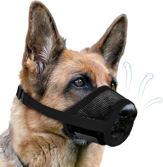 Dog Muzzle, Soft Air Mesh Muzzles for Medium Sized Dogs, Breathable Dog Mussels for Scavenging Biting Licking & Barking, Adjustable Mouth Guard for Grooming, Allows Panting and Drinking (Black,M)