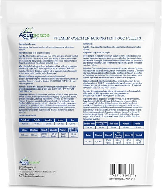 Aquascape Premium Color Enhancing Fish Food for Small to Medium Pond Fish, Medium Pellet, 1.1 Pounds | 98873
