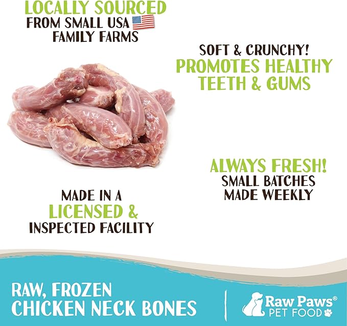 Raw Paws Frozen Raw Chicken Necks for Dogs, 20 lb - Made in USA - Fresh Meaty Bones - Frozen - All-Natural Meaty Bones for Dogs - Healthy Edibles