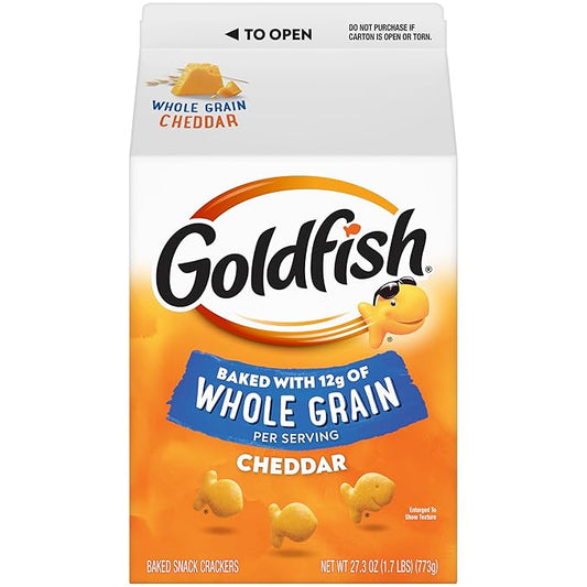 Goldfish Cheddar Cheese Crackers, Baked with Whole Grain, 27.3 oz Carton