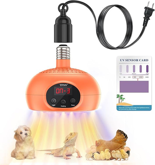 Chicken Coop Heater Lamps,200W-350W-500W Reptile Heating Lamp Upgraded with UVA UVB Ligh 3-6-9-12H Timer,Protable Greenhouse Heater for Outdoor Chicken Coop for Reptile Rabbits Dog Cats (5.2 Inch)
