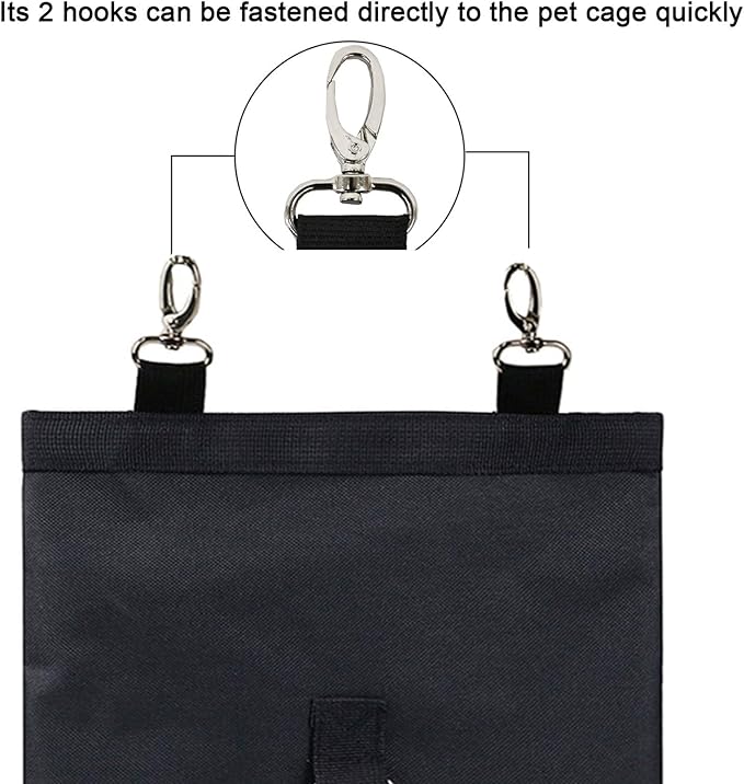 Rabbit Hay Feeder Bag Guinea Pigs Hanging Hay Rack Manger Holder Dispenser Small Animal Feeder Storage Pouch for Bunny Chinchilla Hamster (Black, 2 Windows)