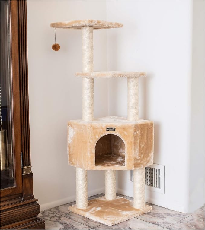 Armarkat 3 Levels Real Wood Cat Tower for Kittens Play 48 Height Beige A4801