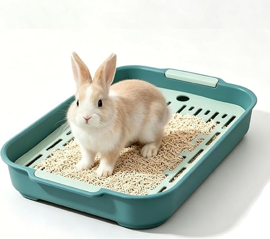 Litter Box Toilet Tray for Small Pets Such As Rabbit, Guinea Pig, Ferret, Chinchilla, Hamster, and Birds Space with Heightened Grid (Green)